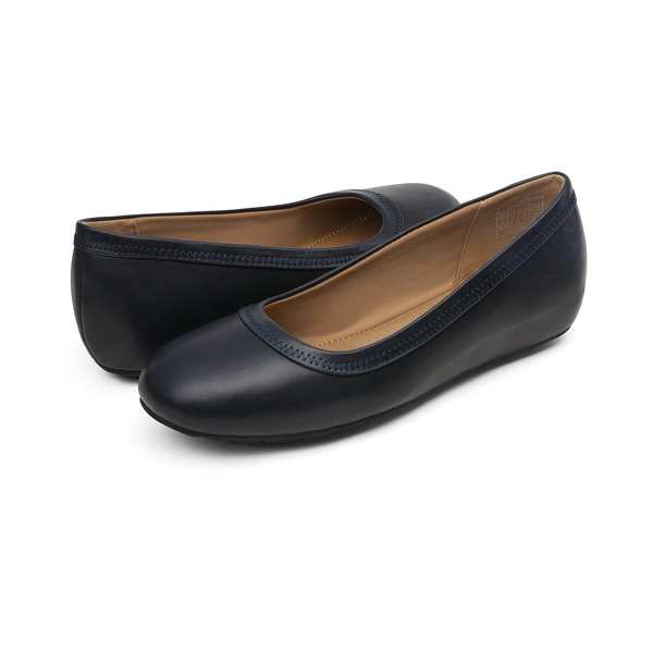 Low Wedge Round Toe Flat Shoes - NAVY PU - 5